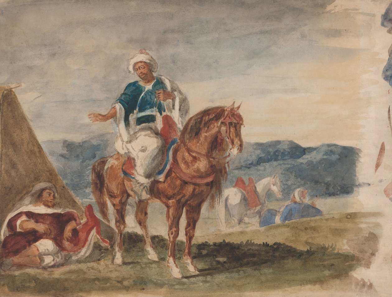 Trois cavaliers arabes dans un campement - Eugène Delacroix