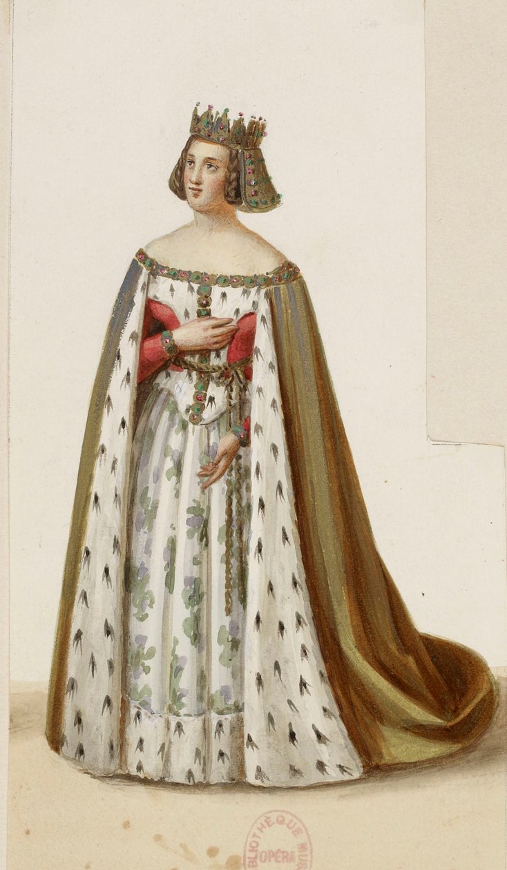 Costume of Mlle George as Marguerite de Bourgogne (La Tour de Nesle, 1832) 2 (cropped) - Eugène Du Faget