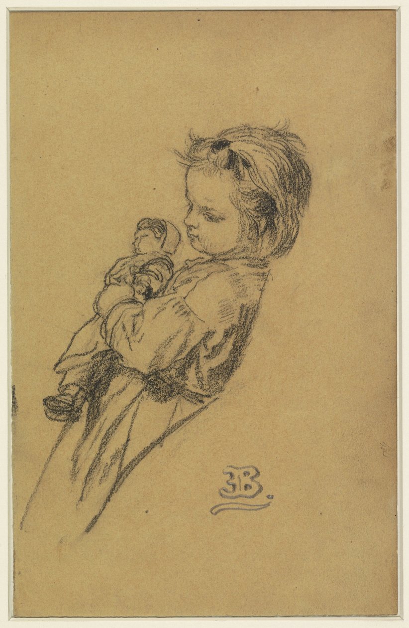 Portrait de Stéphania Maria Anna Isabella de Block-Loor, debout avec une poupée - Eugène François de Block