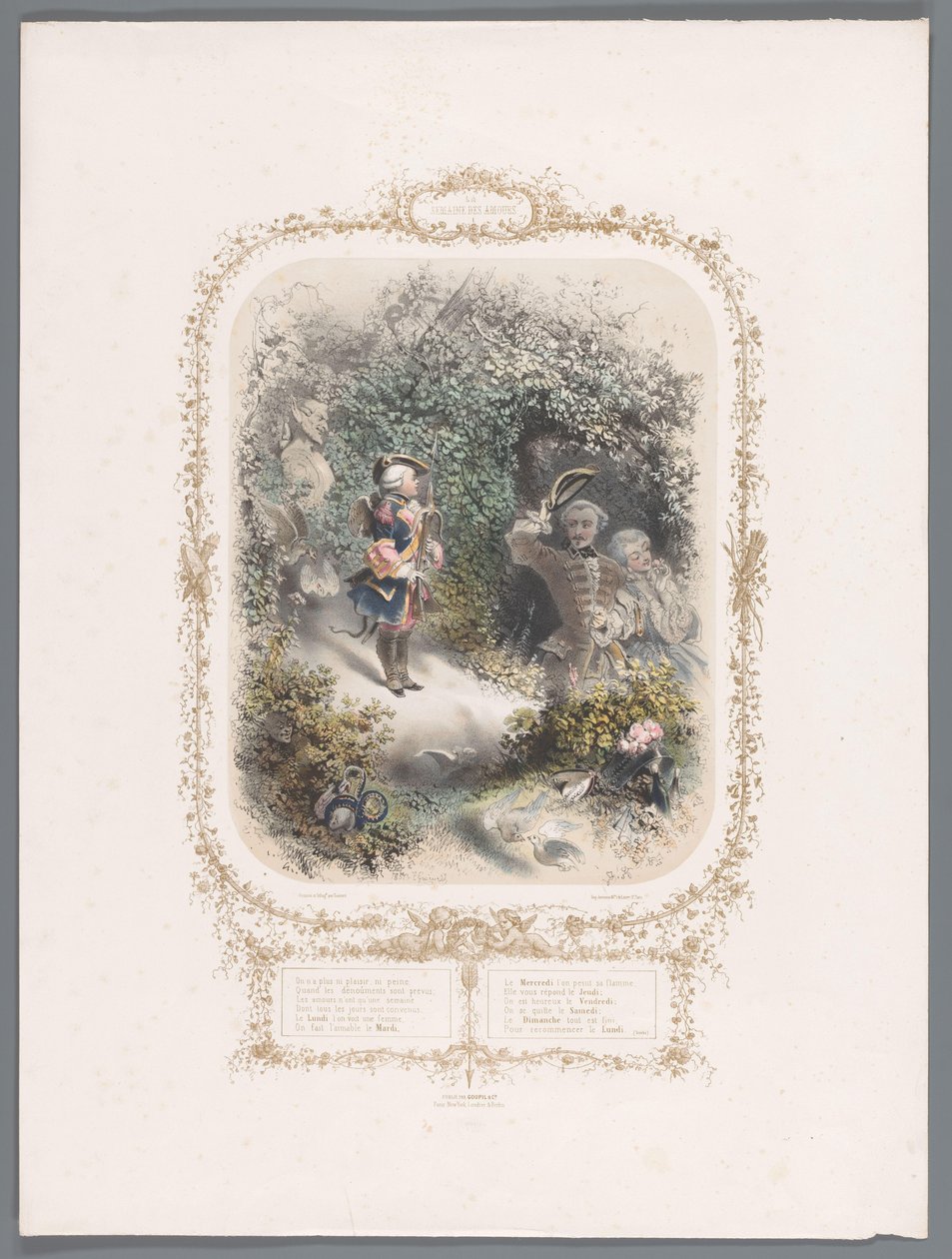 Deux amants saluant Cupidon (La semaine des amours) - Eugène Guérard