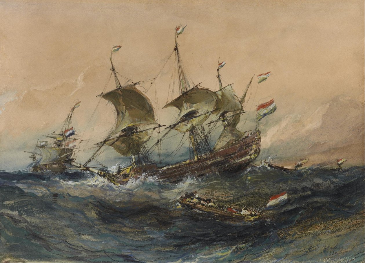 Navires néerlandais dans la tempête - Eugene Isabey
