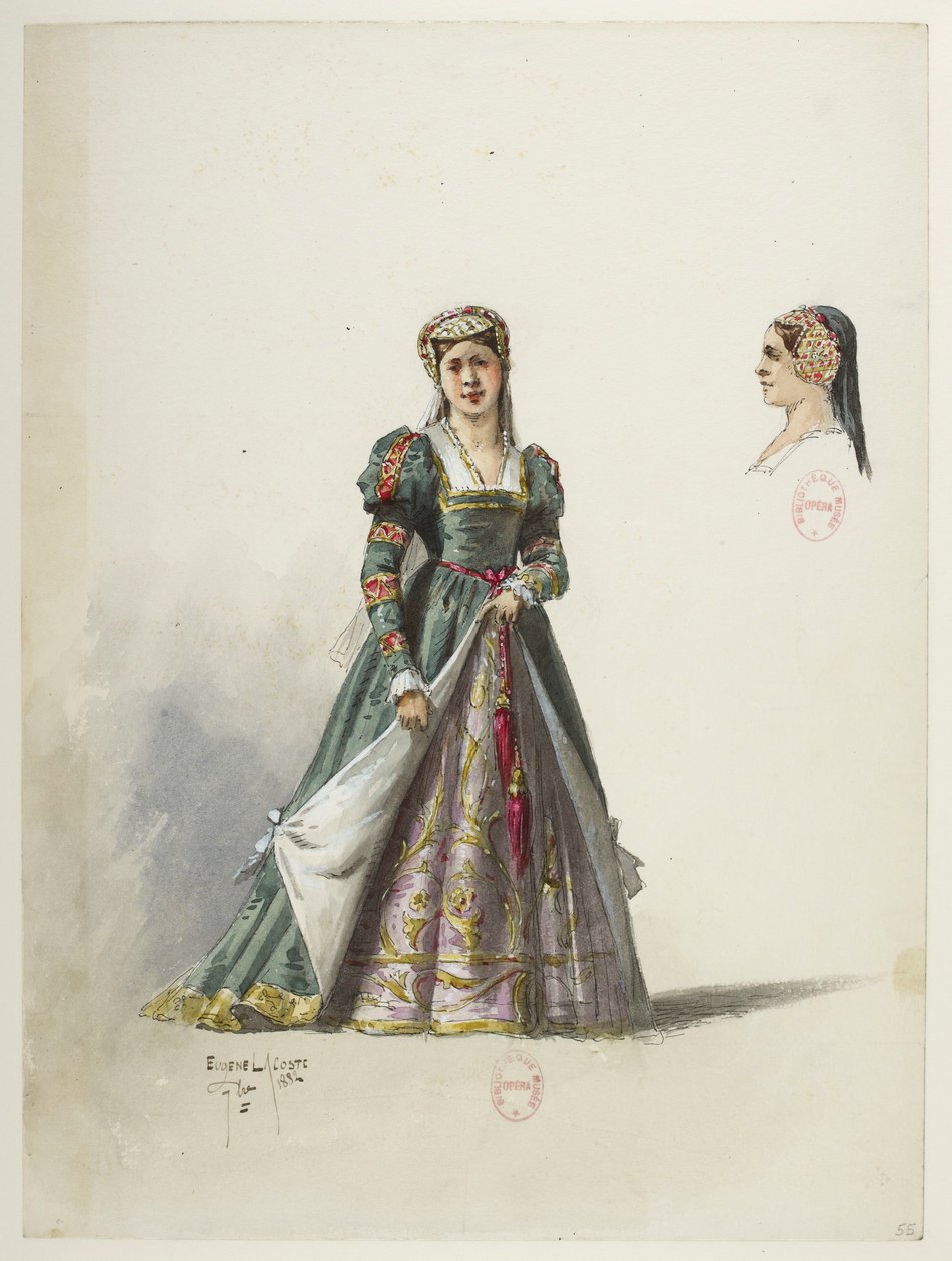 Btv1b84558104 55 - Saint-Saëns - Henry VIII - Maquettes de costumes - Lacoste - 55. Costume et coiffe - Eugene Lacoste