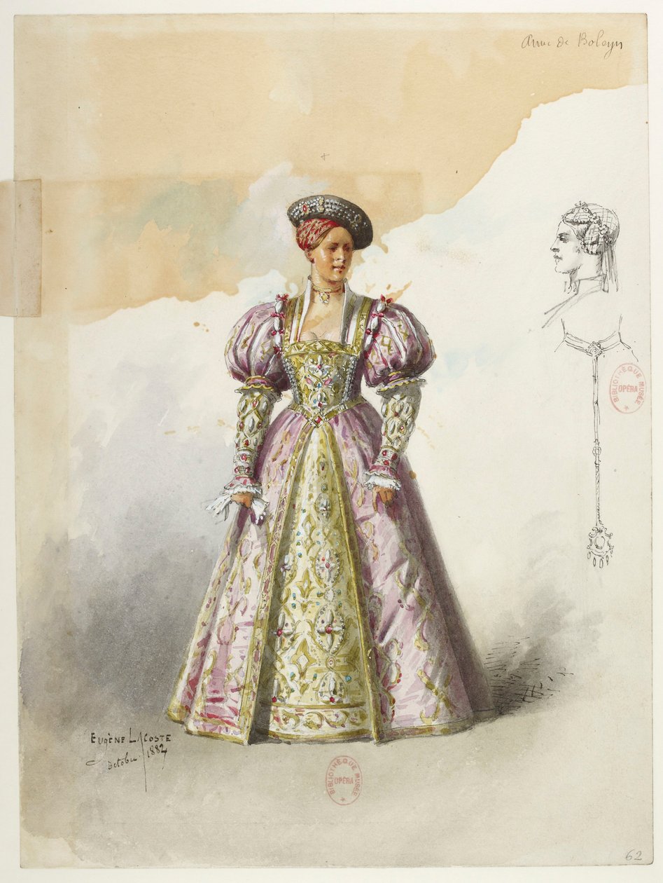 Btv1b84558104 63 - Saint-Saëns - Henry VIII - Maquettes de costumes - Lacoste - 62. Anne de Boleyn sans collette - Eugene Lacoste