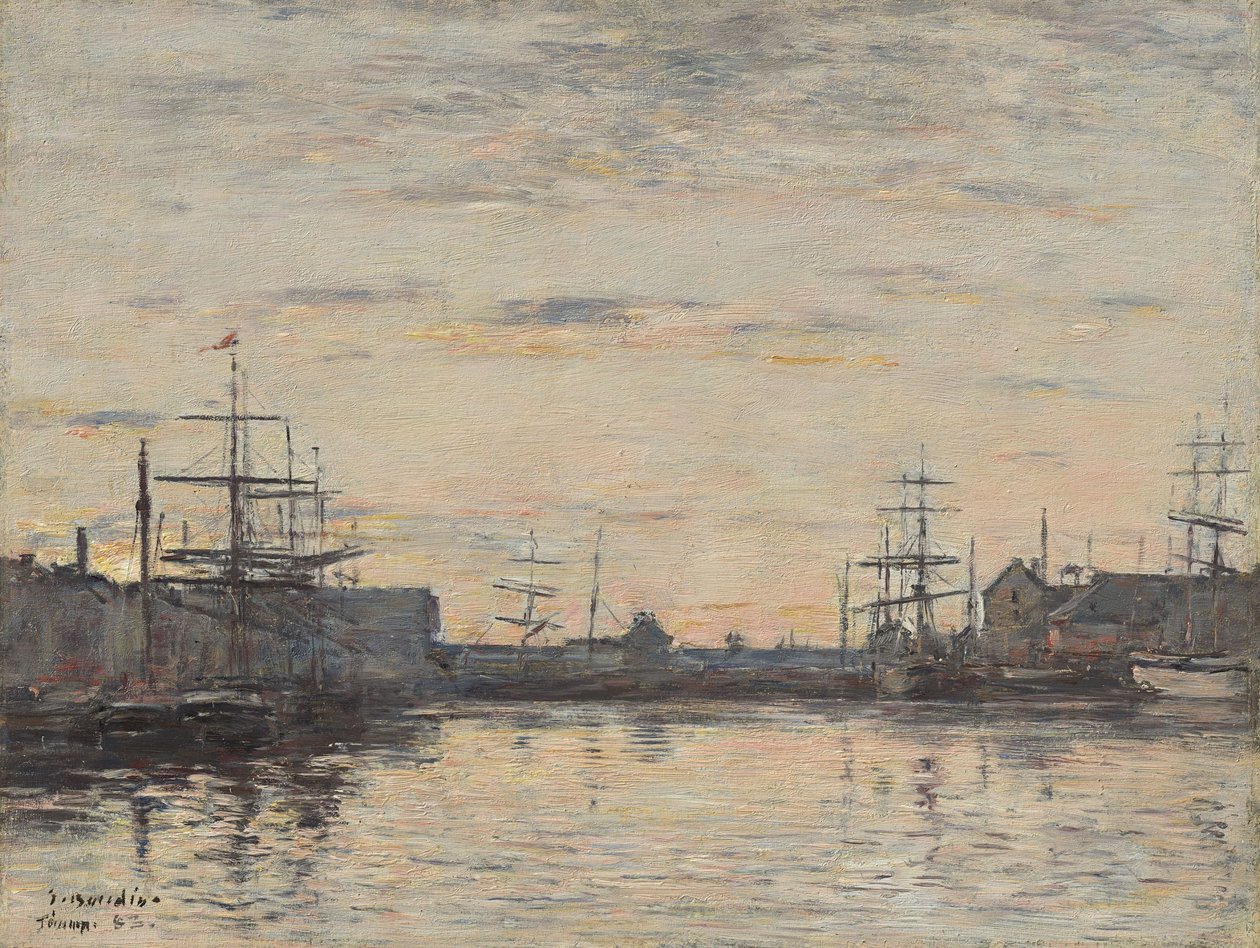 French : Fécamp. Le port intérieur Fécamp : The Inner Harbor - Eugene Louis Boudin