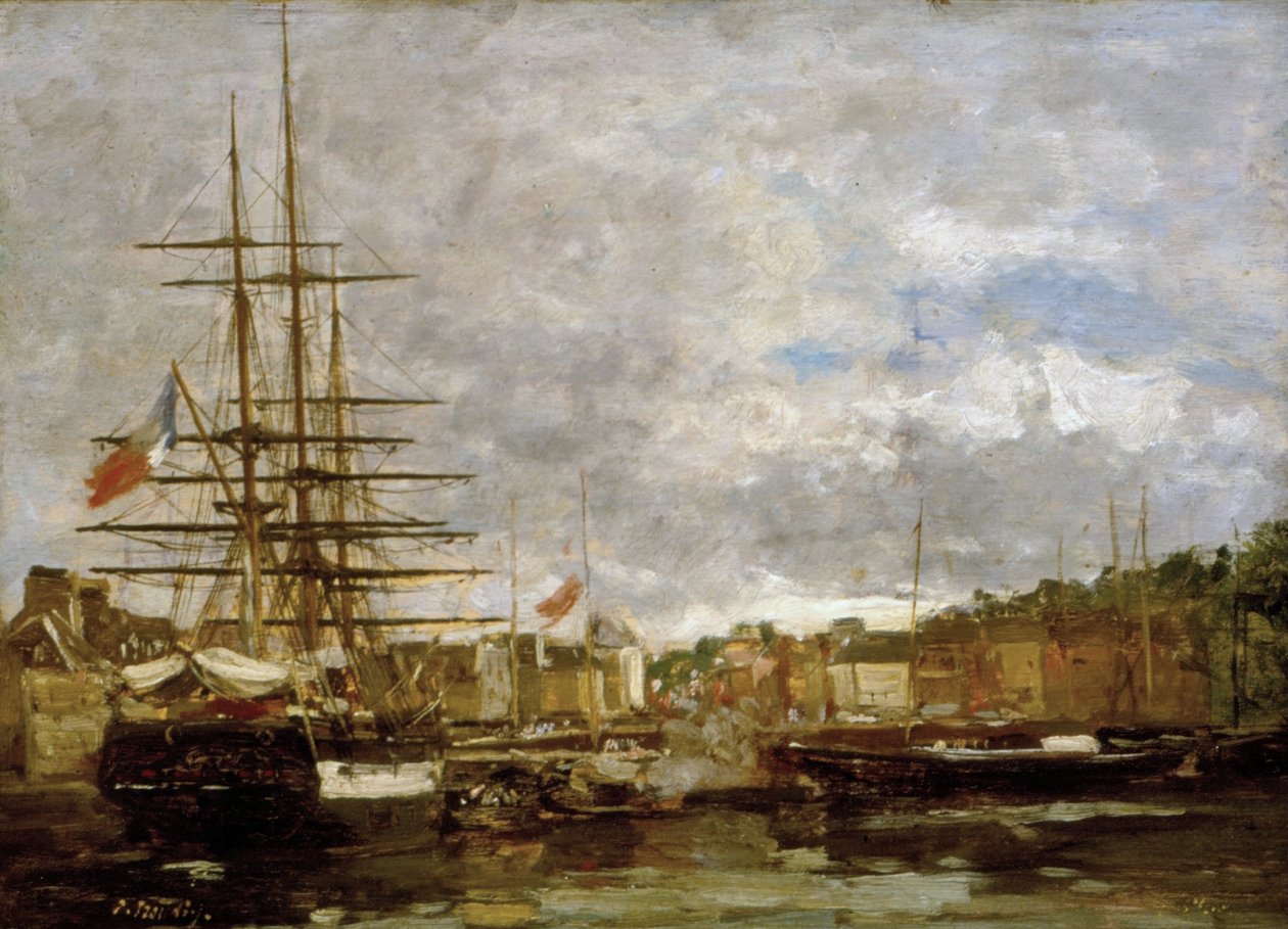 Honfleur - Navires à quai dans le port - Eugene Louis Boudin