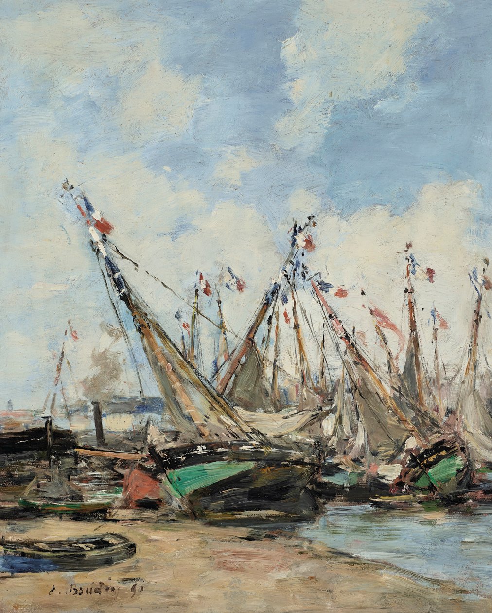 Trouville, le port, voiliers échoués - Eugene Louis Boudin