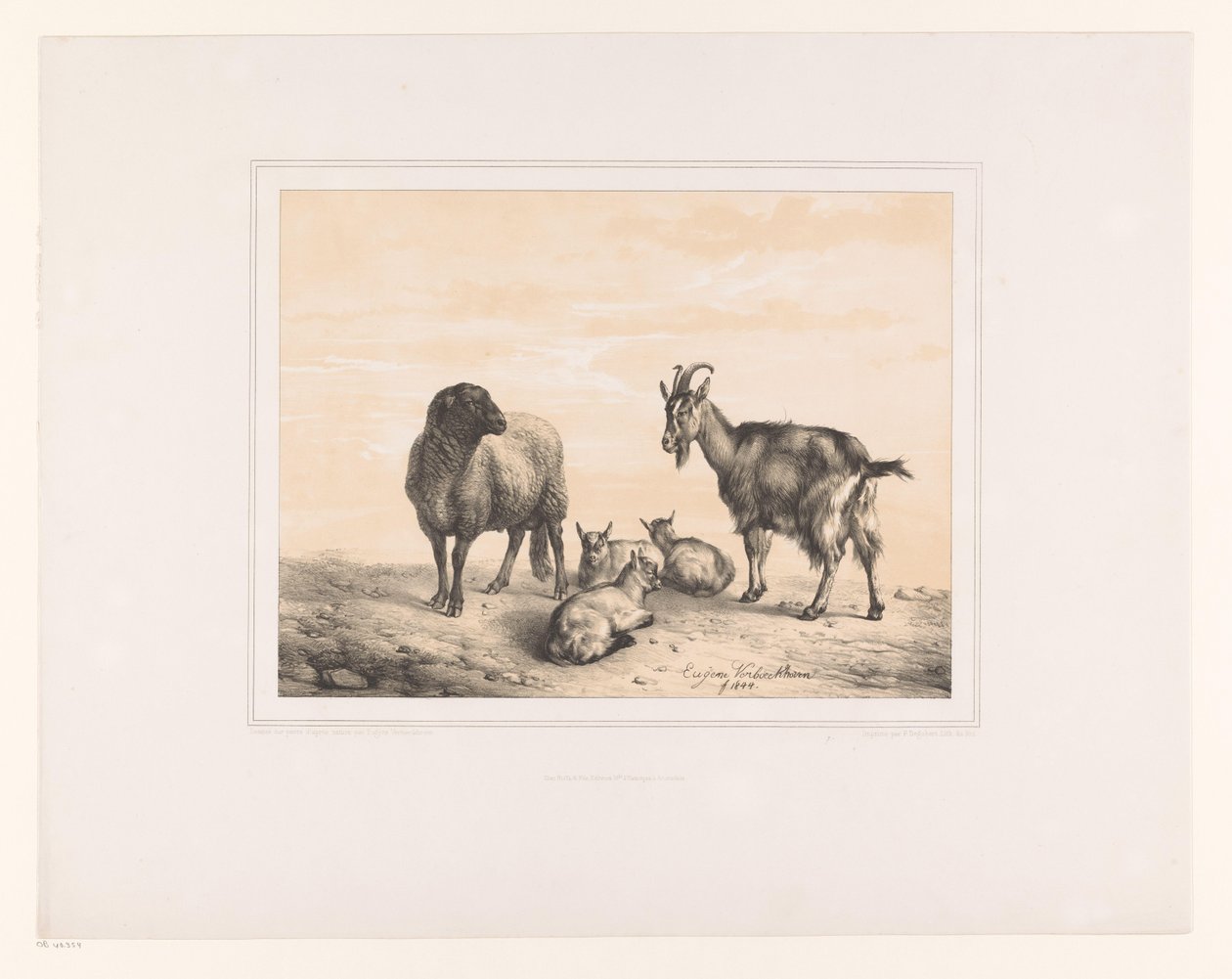Mouton, chèvre et trois chevreaux - Eugène Verboeckhoven