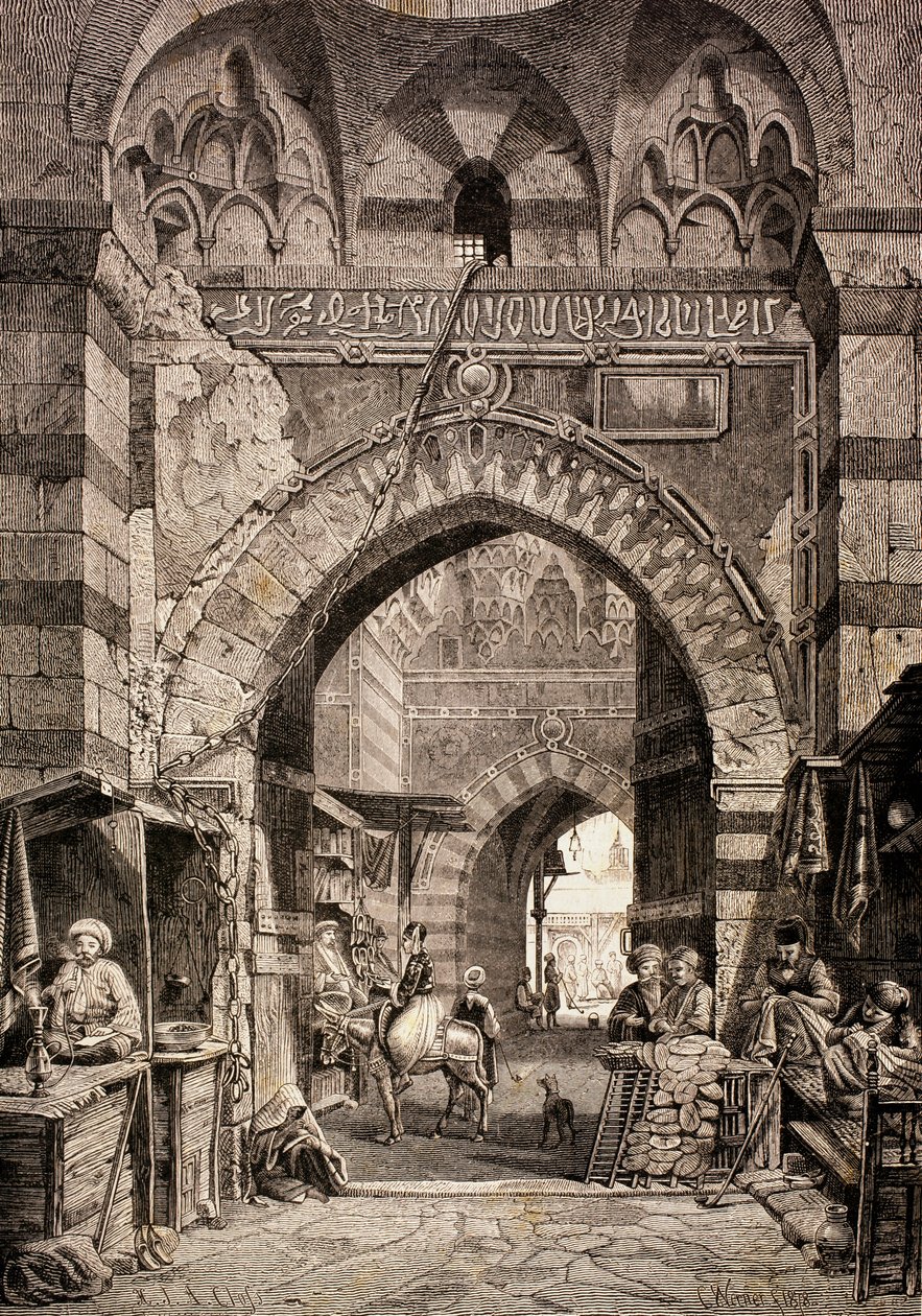 Entrée du souk Khan el-Khalili au Caire, au XIXe siècle, de 