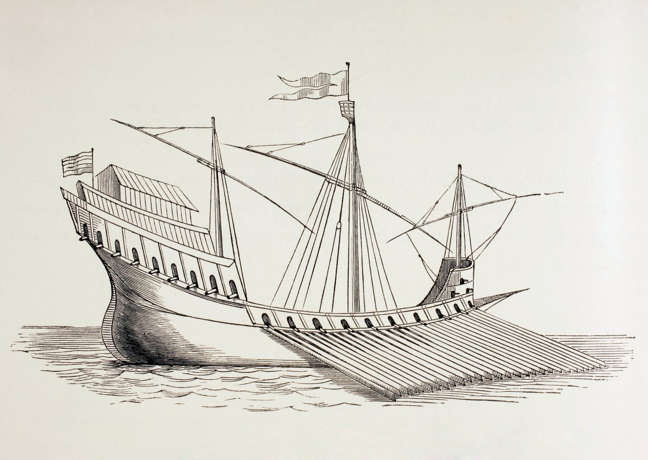 Galère du XVIe siècle, vers 1880 - European School
