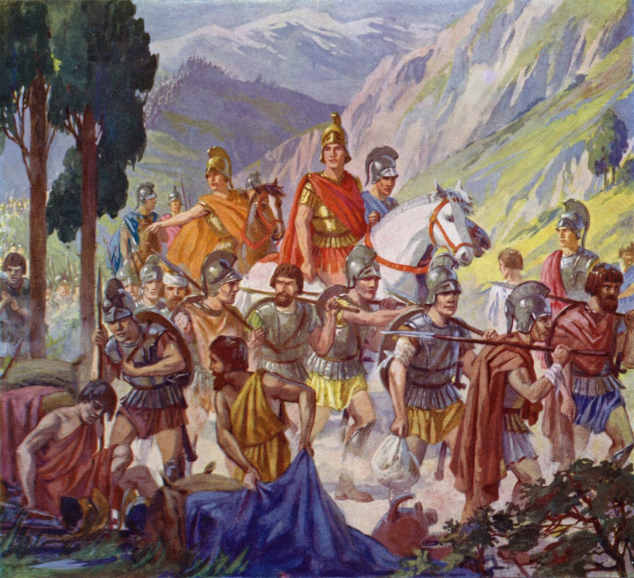 Alexandre le Grand en Asie centrale, 4e siècle avant J.-C. (lithographie couleur) - European School