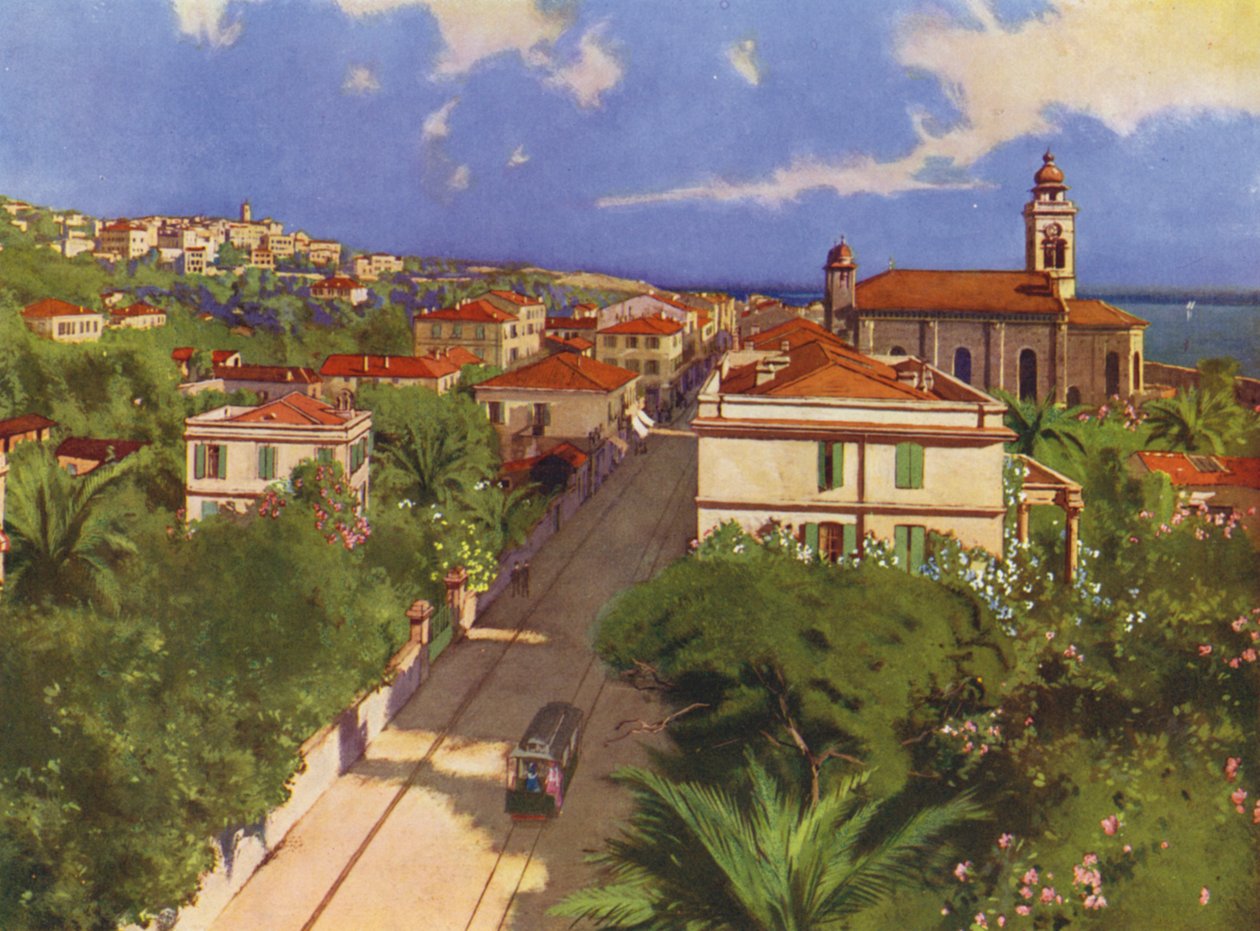 Bordighera, Via Vittorio Emmanuele et Vue Generale (lithographie couleur) - European School