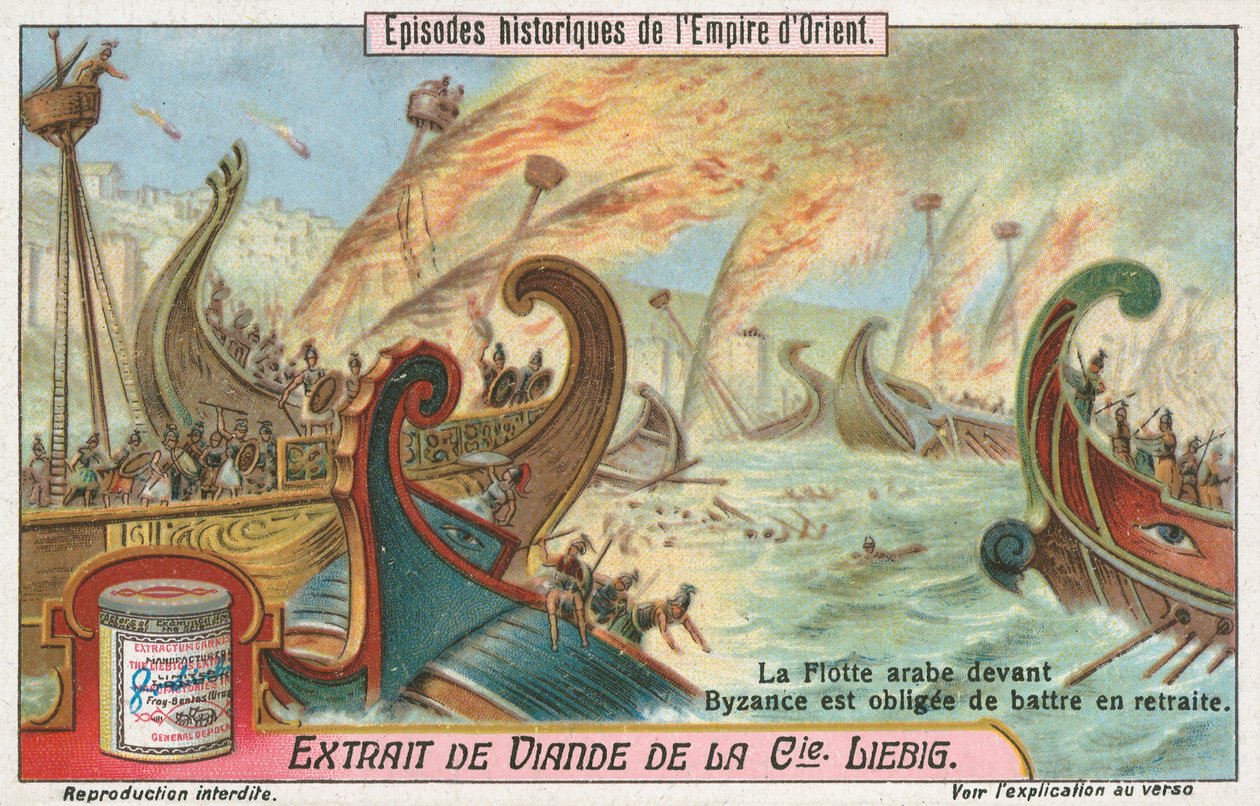 Byzance en retraite devant les Arabes, carte Liebig, début du 20e siècle (chromo) - European School