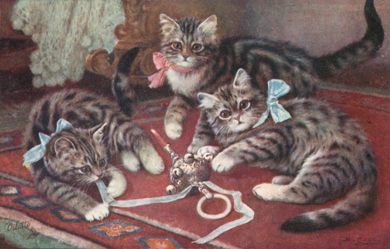 Carte postale de chat (lithographie couleur) - European School