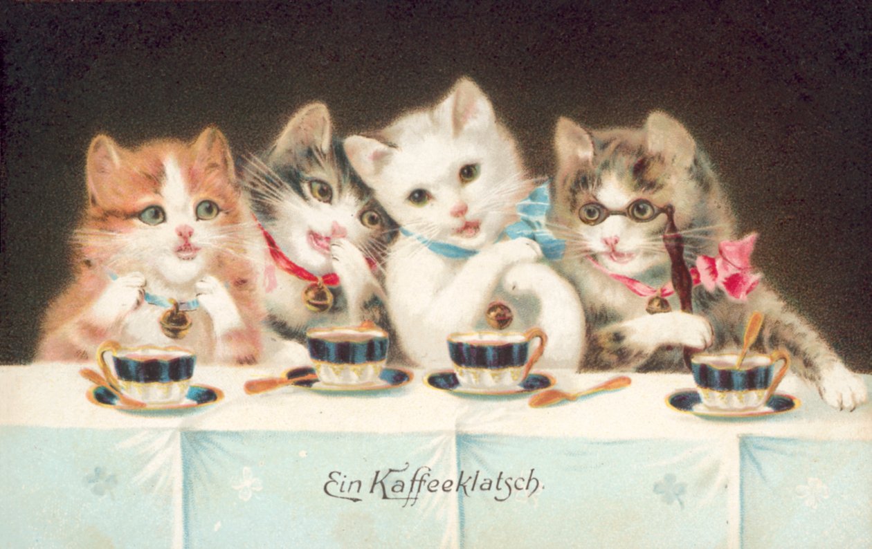 Carte postale de chat (lithographie couleur) - European School