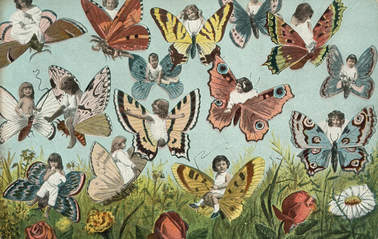 Les enfants en papillons (lithographie couleur) - European School