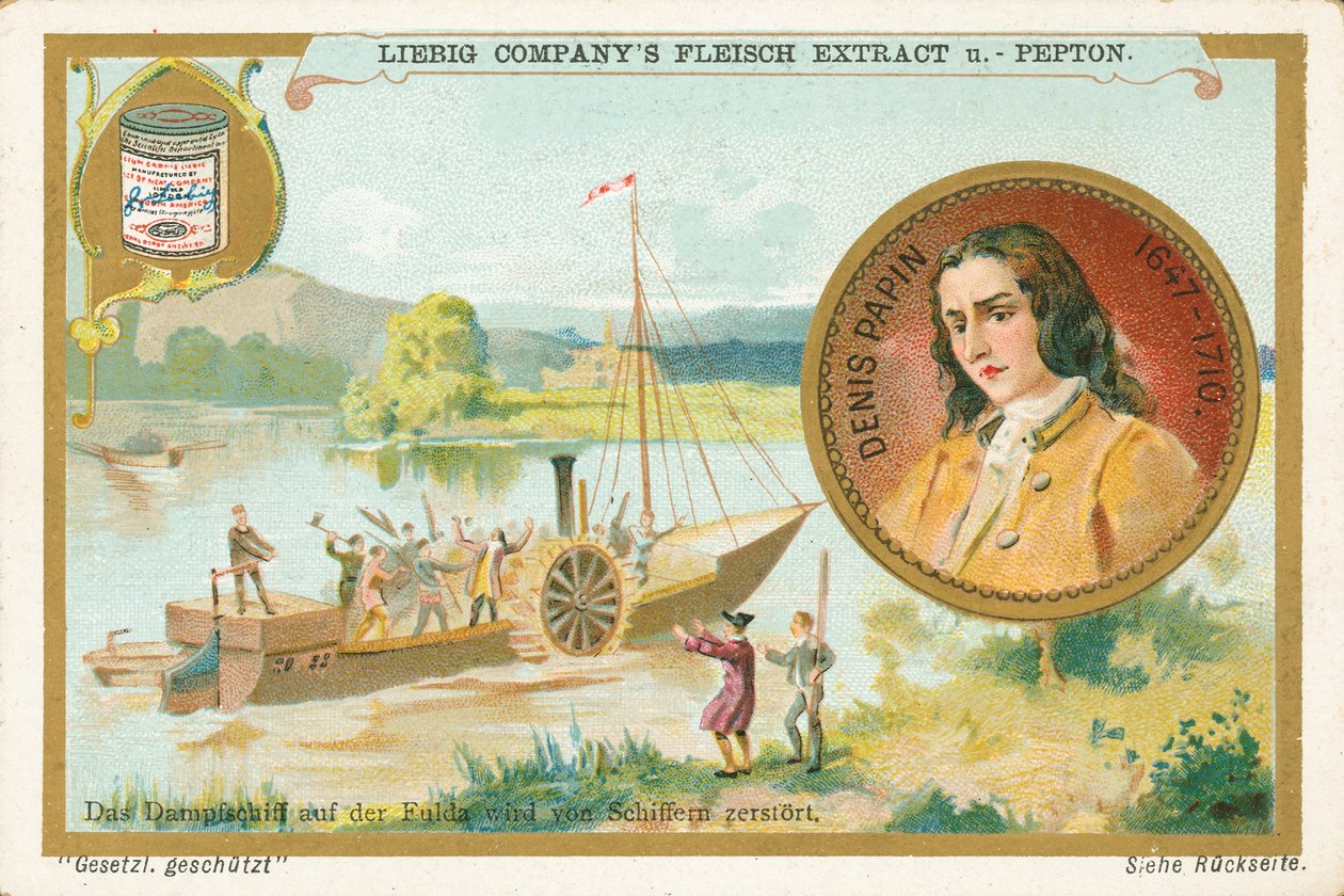 Denis Papin, carte de Liebig, début du 20e siècle (chromo) - European School