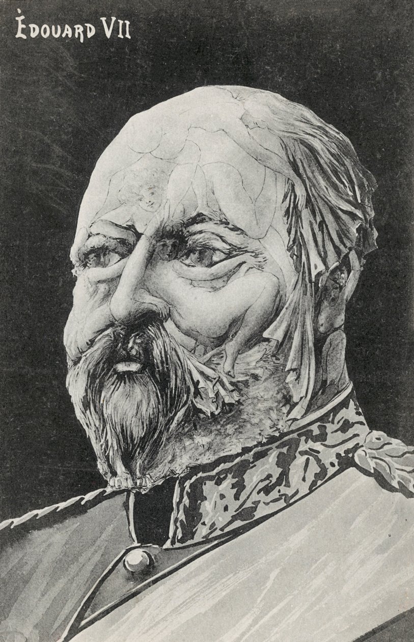 Portrait fantaisiste du roi Edouard VII (lithographie) - European School
