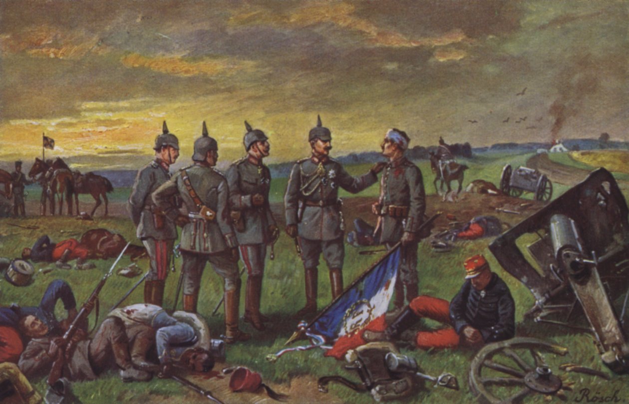 Soldats allemands sur le champ de bataille après une victoire sur les Français, guerre franco-prussienne - European School