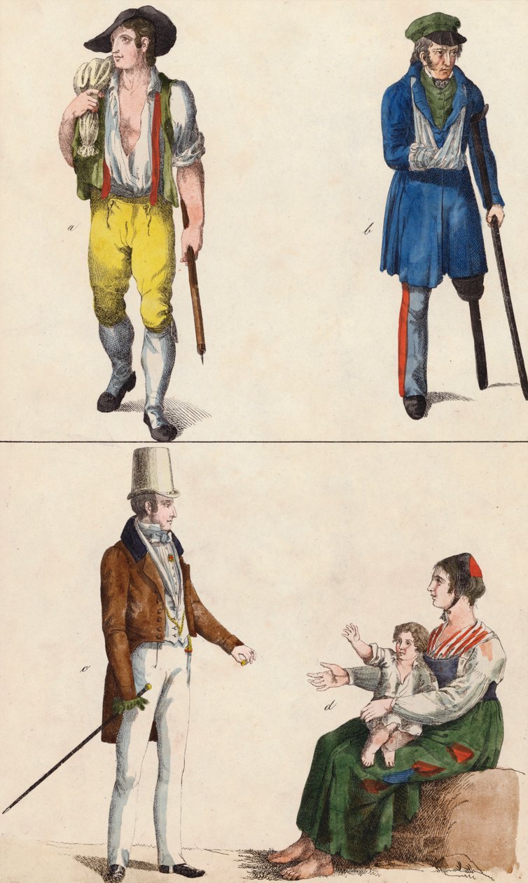 Personnes heureuses et malheureuses (lithographie couleur) - European School