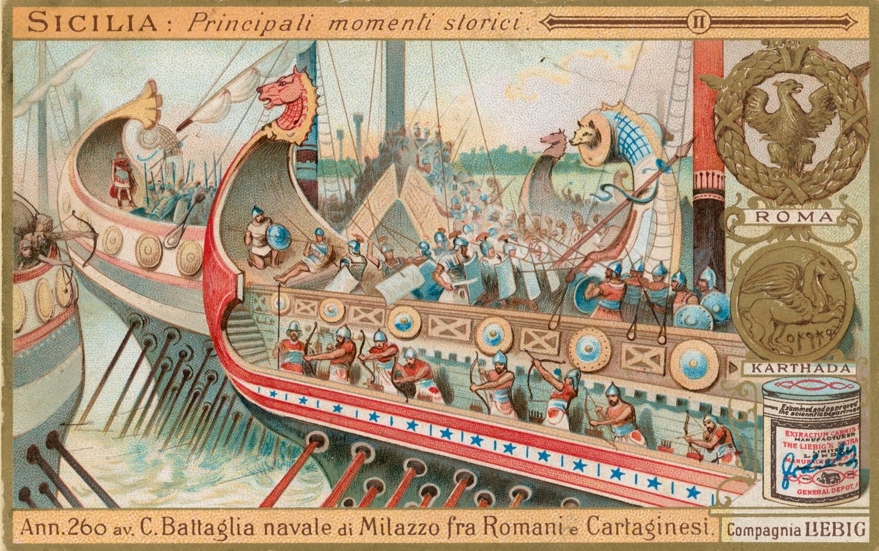 Histoire de la Sicile, carte de Liebig, début du 20e siècle (chromo) - European School