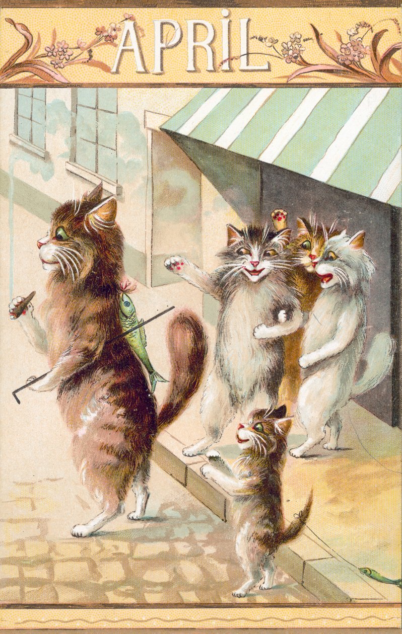 Carte postale humoristique sur les chats (lithographie couleur) - European School