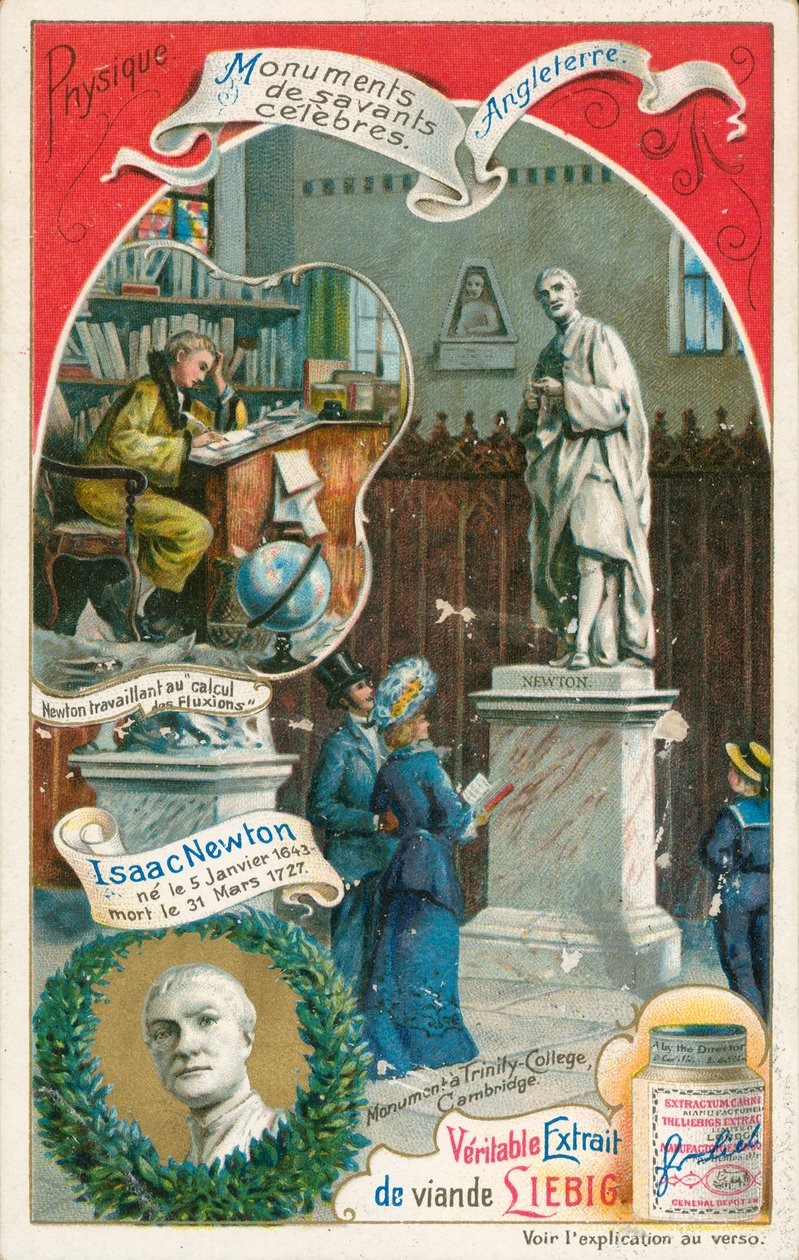 Isaac Newton, carte de Liebig, début du 20e siècle (chromo) - European School