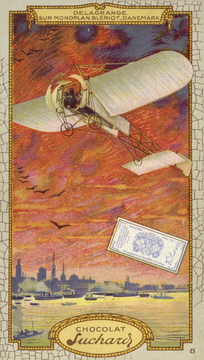 Léon Delagrange dans un monoplan Blériot, Danemark (chromolitho) - European School