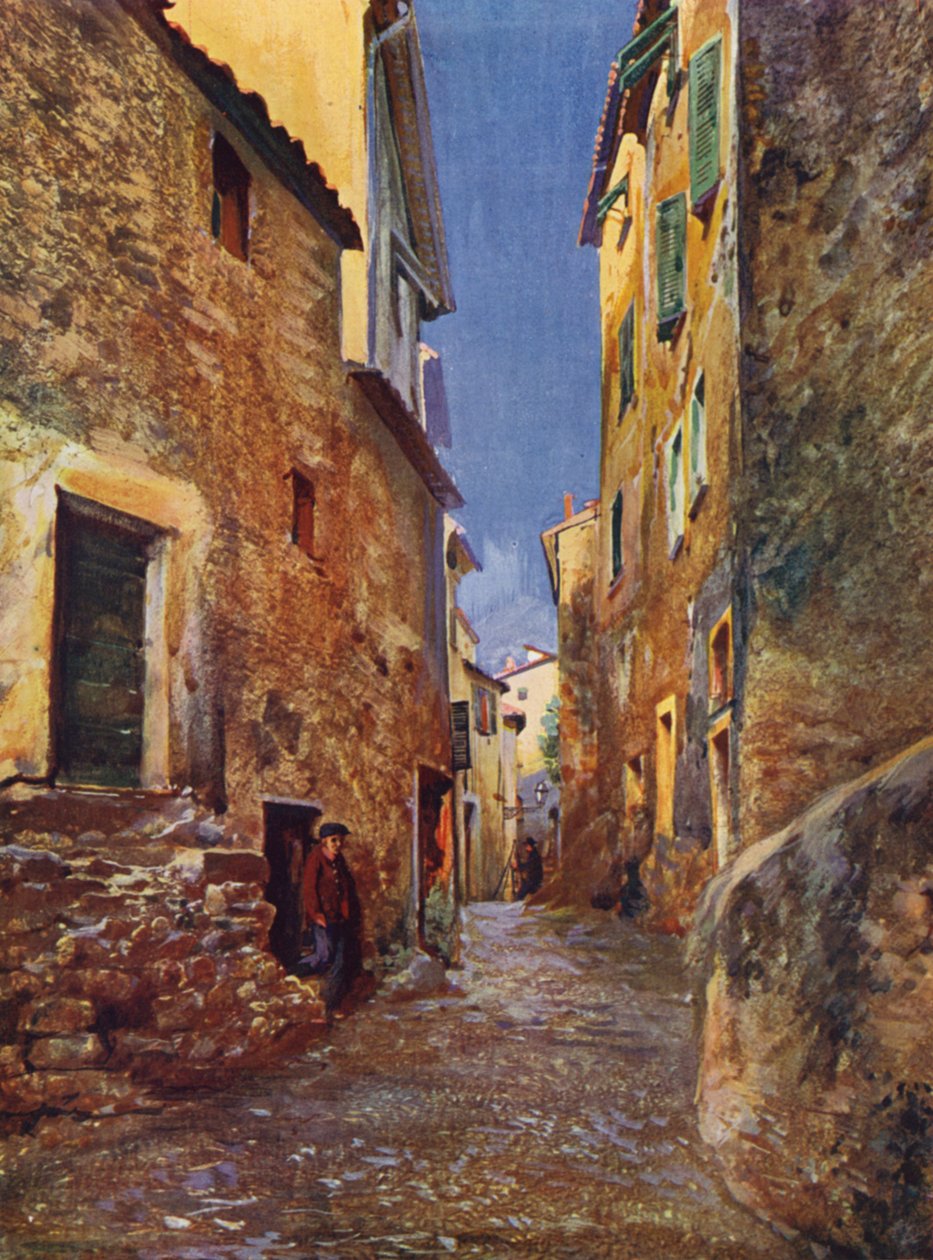 Menton, Rue dans la Vieille Ville (colour litho) - European School