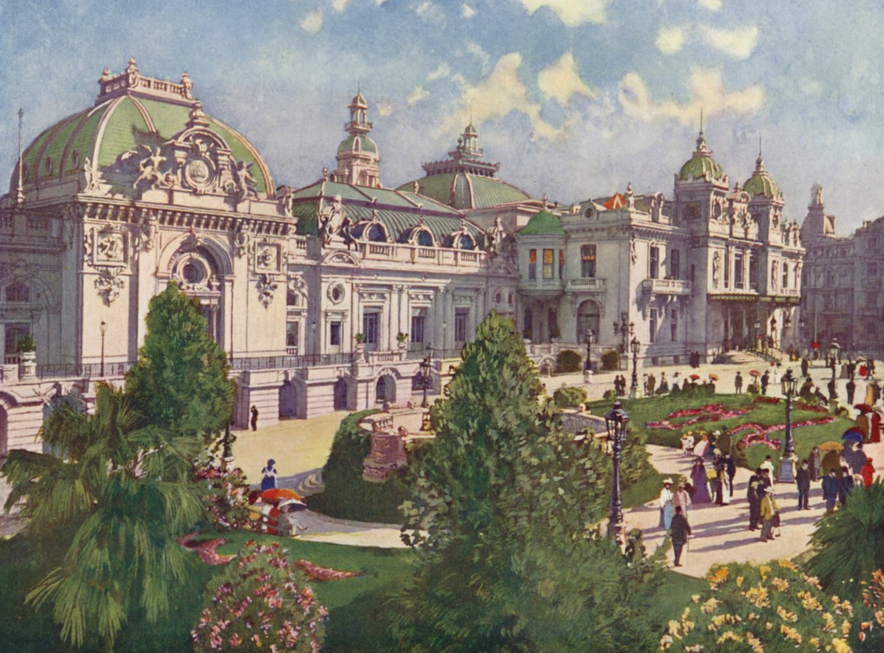 Monte-Carlo, La Facade du Casino (colour litho) - European School