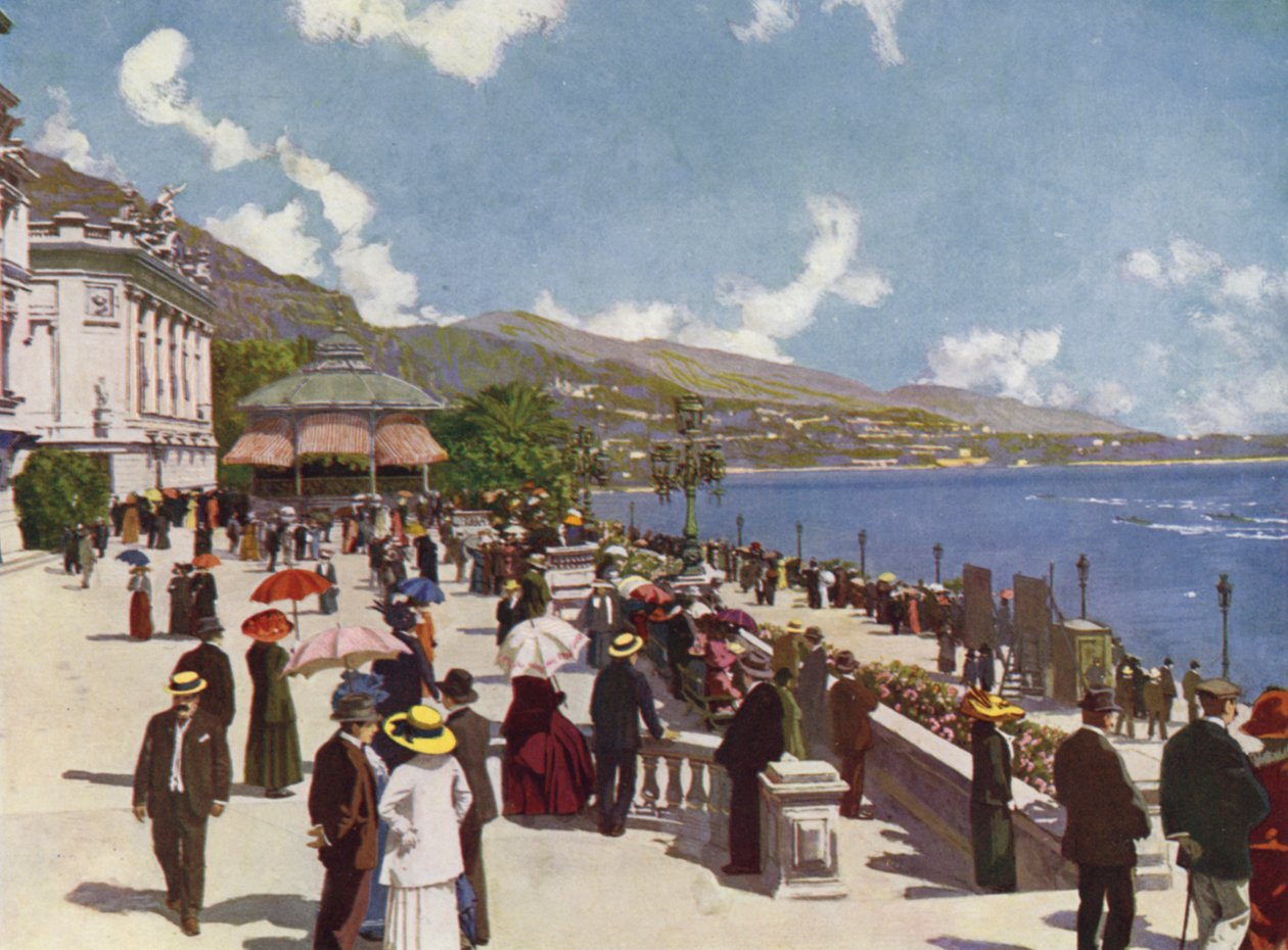 Monte-Carlo, La Terrasse et le Kiosque de la Musique (colour litho) - European School