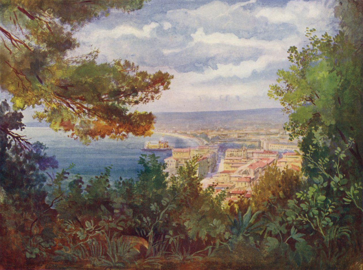Nice, La Jetee-Promenade prise du Chateau (colour litho) - European School
