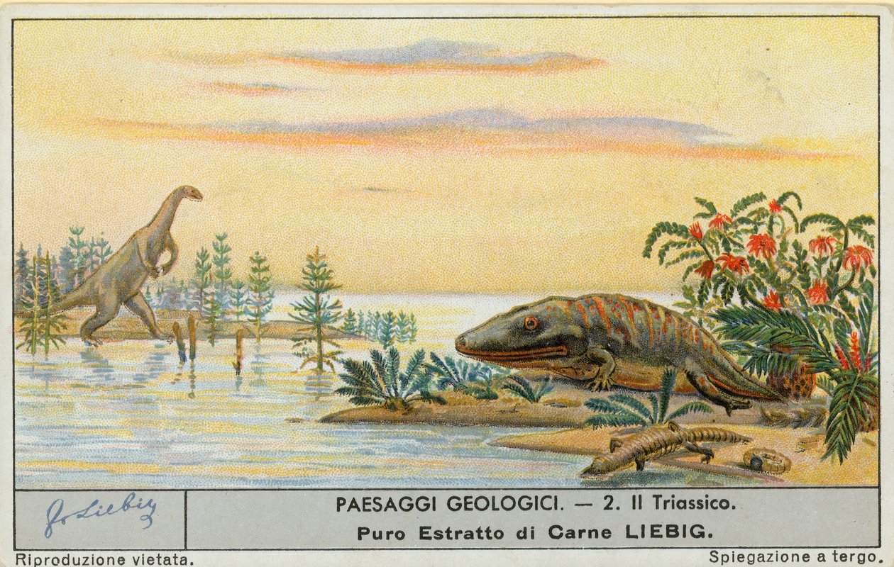 Monde préhistorique, carte de Liebig, début du 20e siècle (chromo) - European School