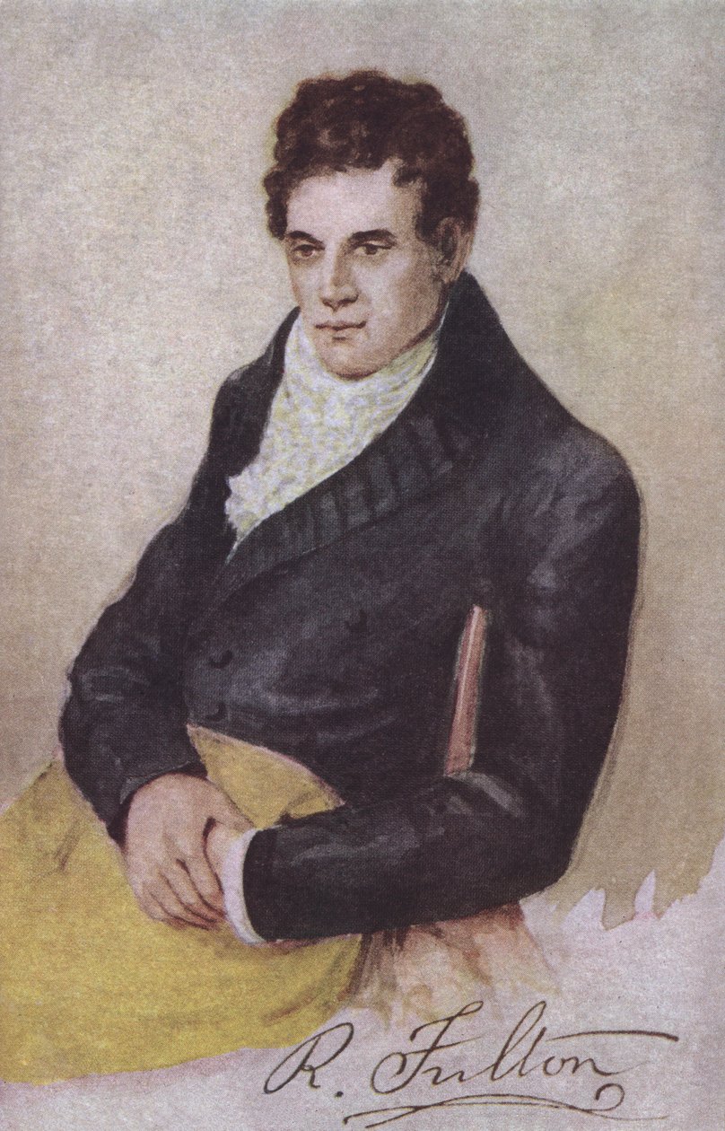 Robert Fulton, ingénieur américain, inventeur et pionnier du bateau à vapeur (lithographie couleur) - European School