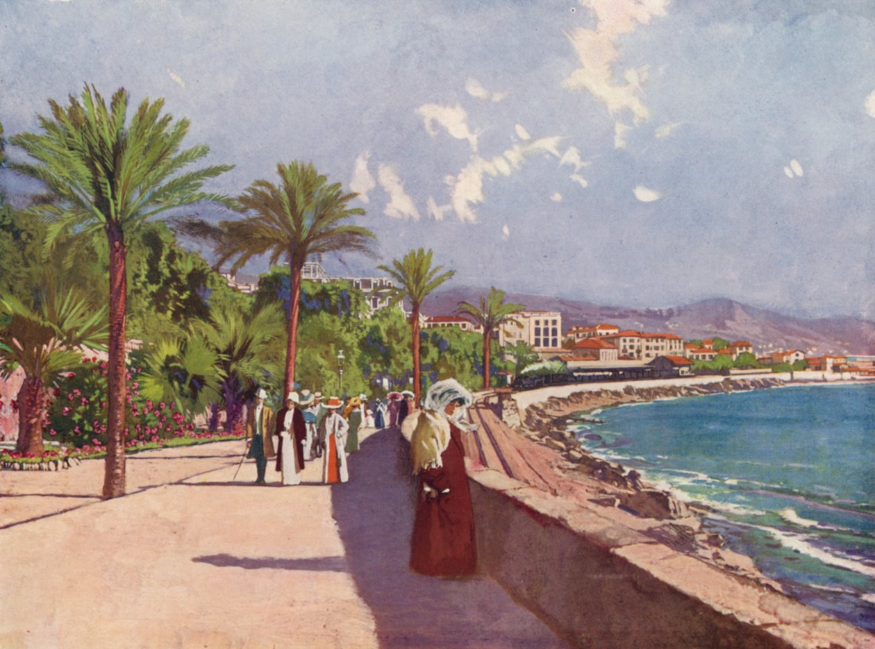 San-Remo, La Promenade (colour litho) - European School