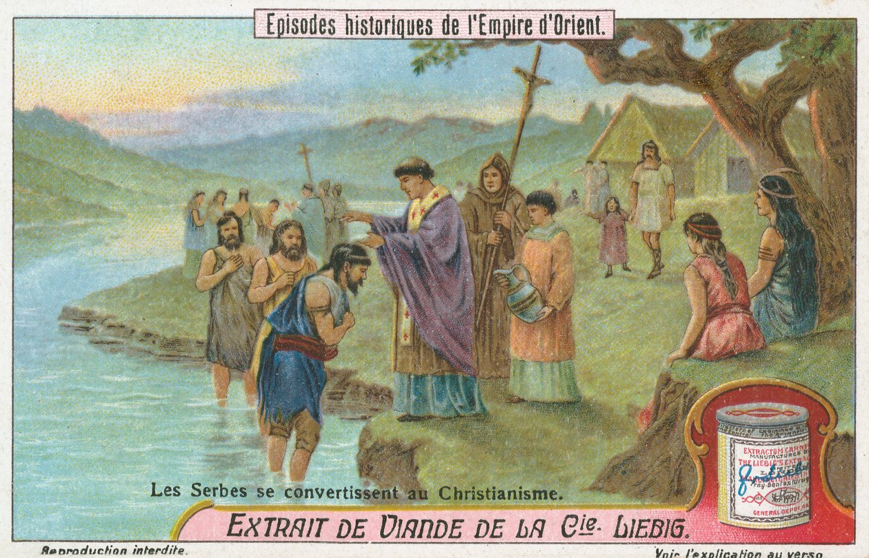 Serbes convertis au christianisme, carte de Liebig, début du 20e siècle (chromo) - European School