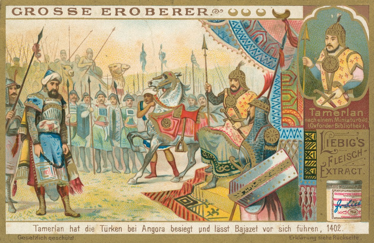 Tamburlaine à la conquête de Bajazeth, carte de Liebig, début du 20e siècle (chromo) - European School
