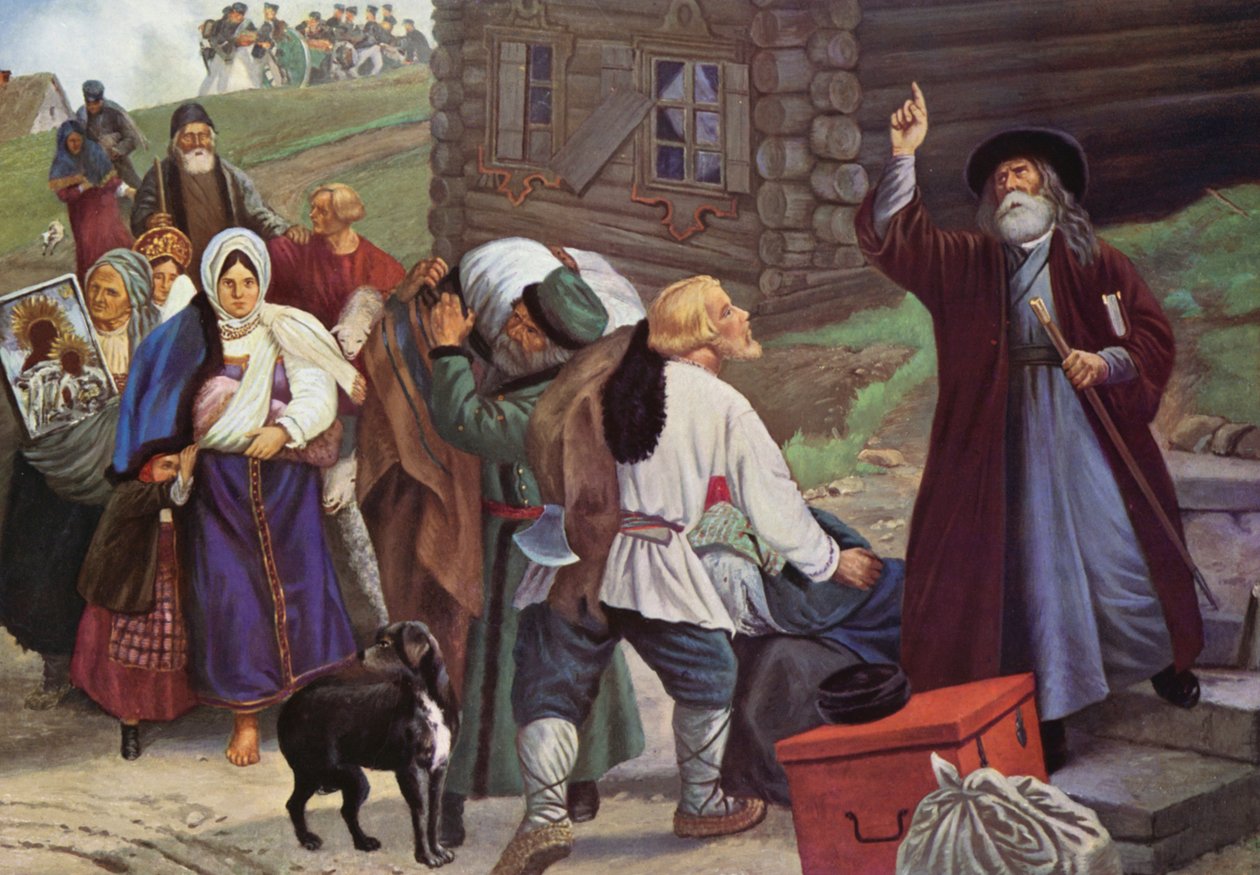 La fuite de la population de Smolensk (lithographie couleur) - European School
