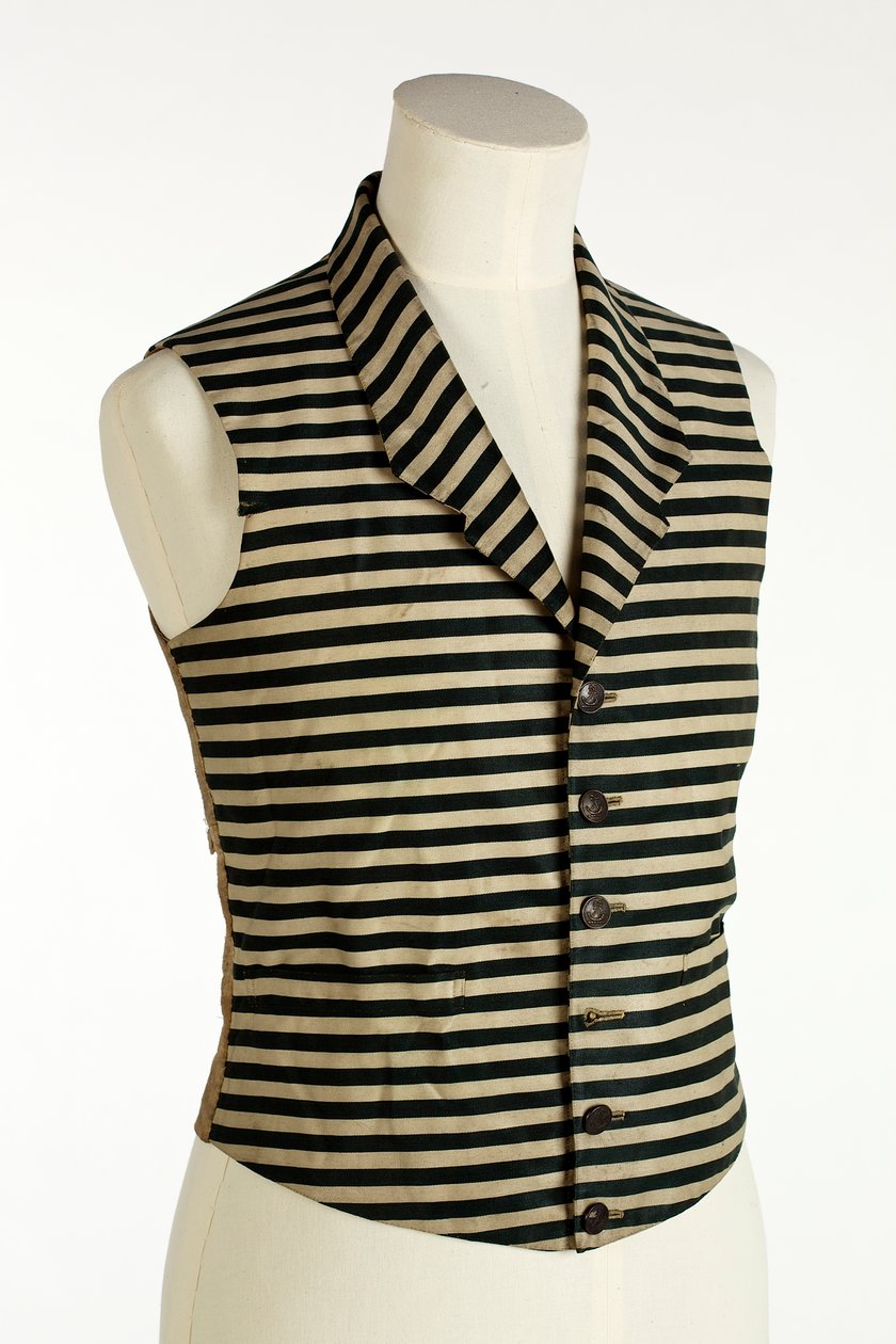 Gilet à rayures horizontales vert foncé et blanc, c.1800-50 - European School