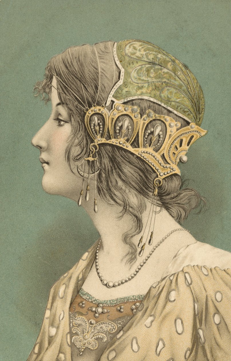 Femme au bonnet (lithographie couleur) - European School
