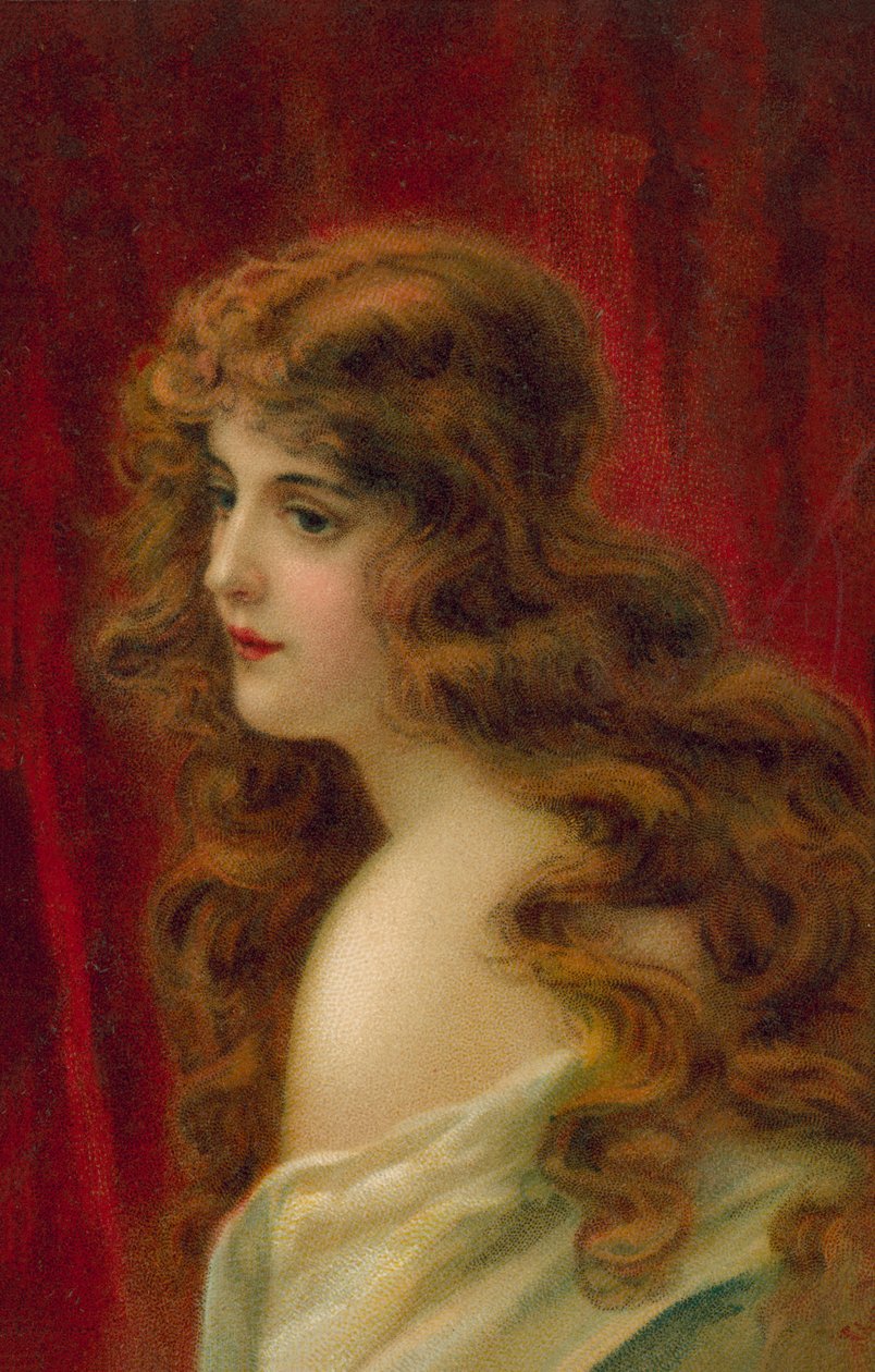 Femme aux longs cheveux roux (lithographie couleur) - European School