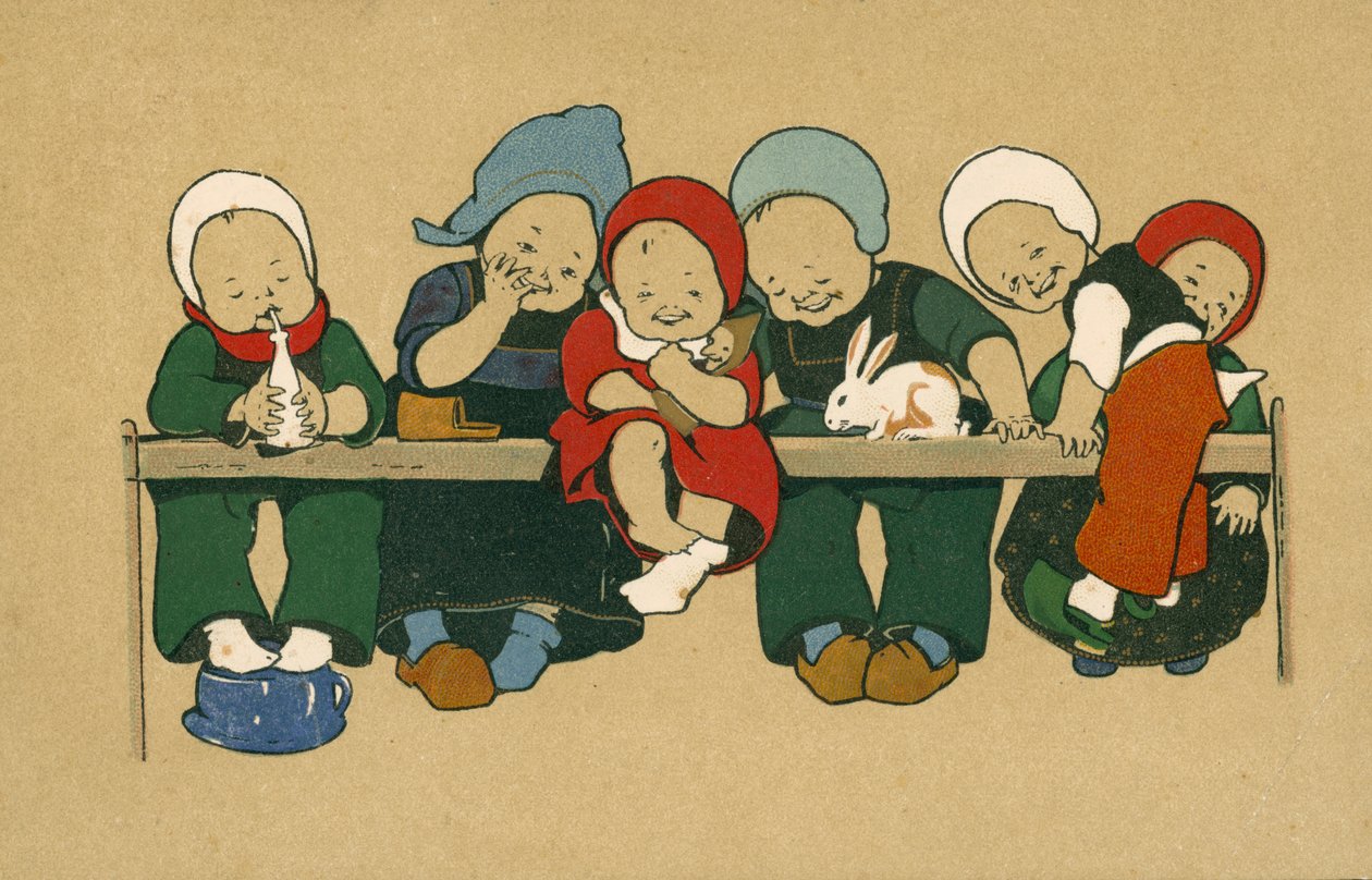 Jeunes enfants néerlandais en costume (lithographie couleur) - European School