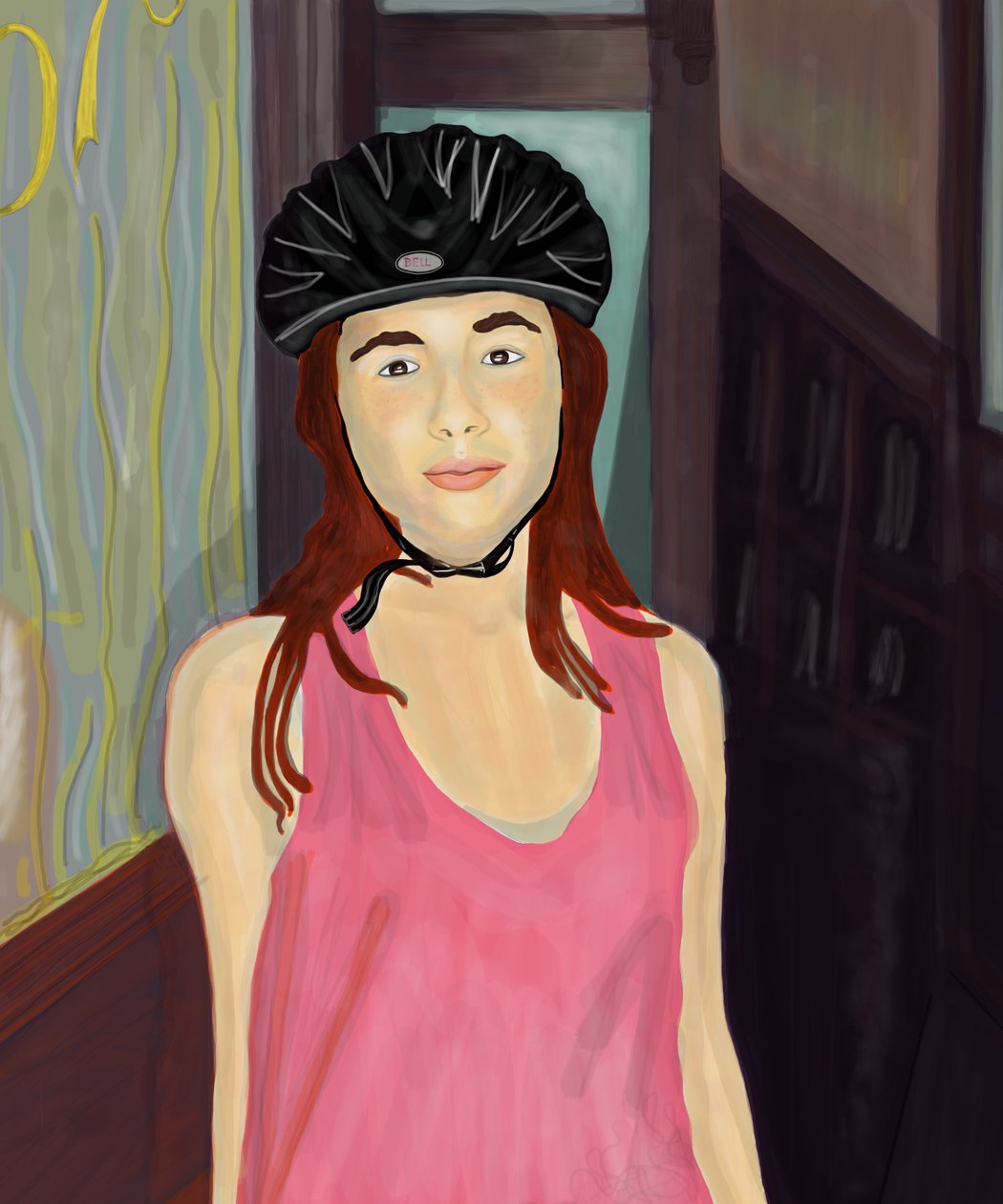 Ava dans un casque de vélo, Brooklyn (art numérique) - Evan Sklar