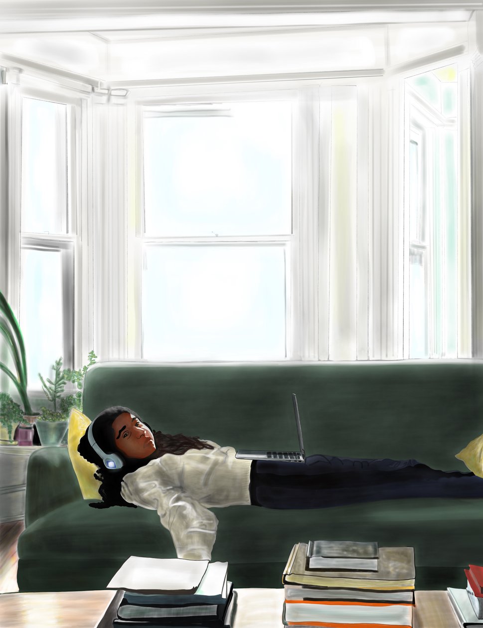 Ava On Couch, Brooklyn (art numérique) - Evan Sklar