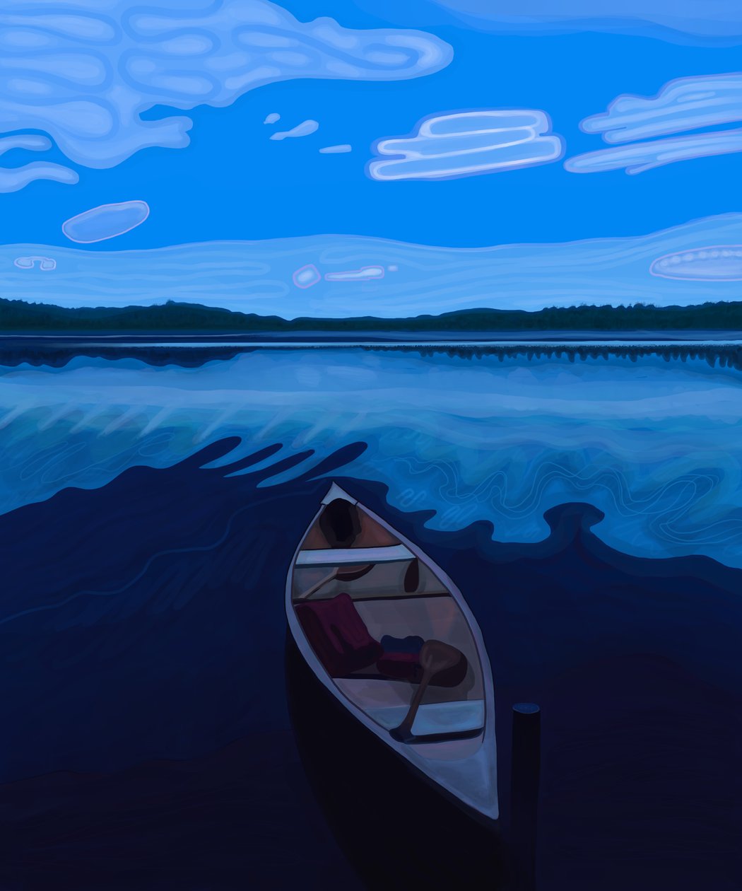 Canoë sur le lac Maine au crépuscule (art numérique) - Evan Sklar