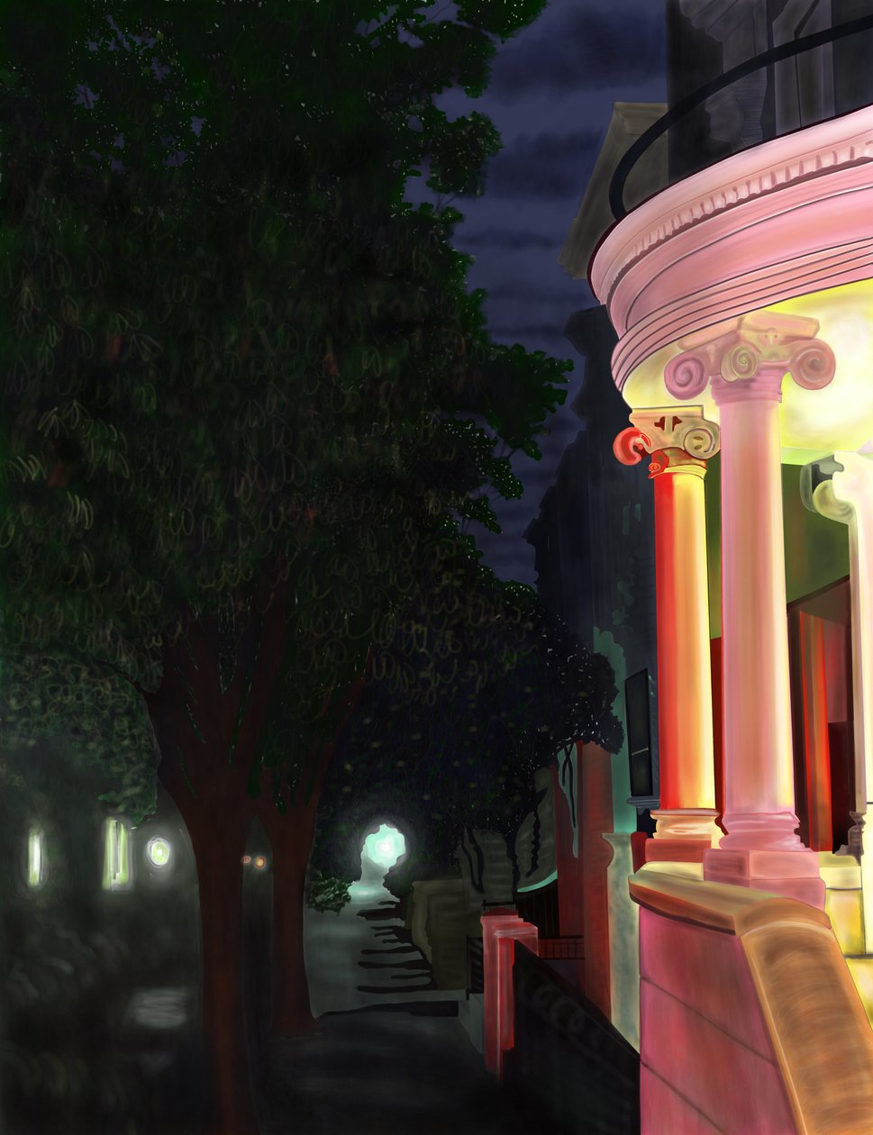 Corner Of Seventh Street and prospect park west at night (digital art) - Evan Sklar