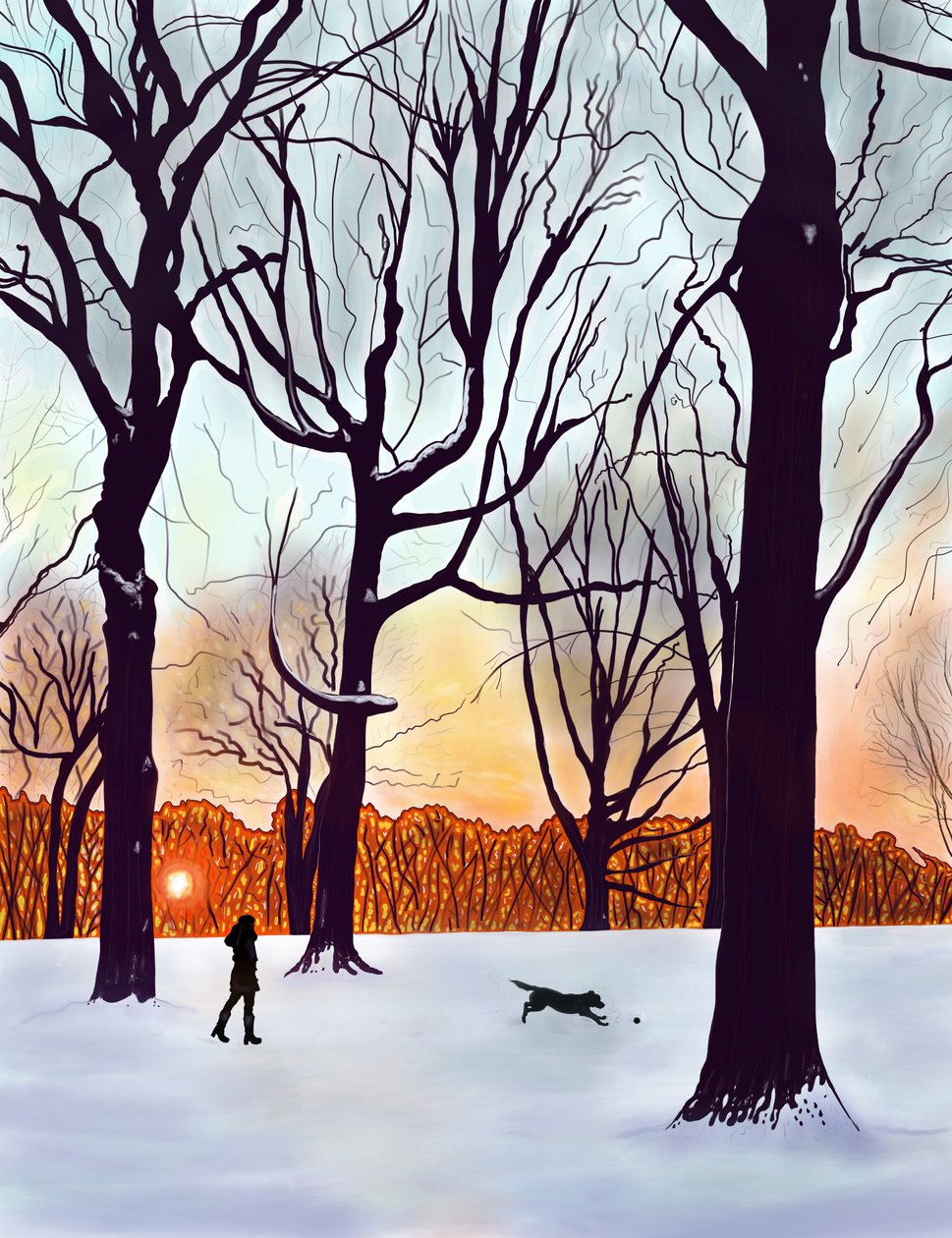 Chien dans la neige, Brooklyn (art numérique) - Evan Sklar