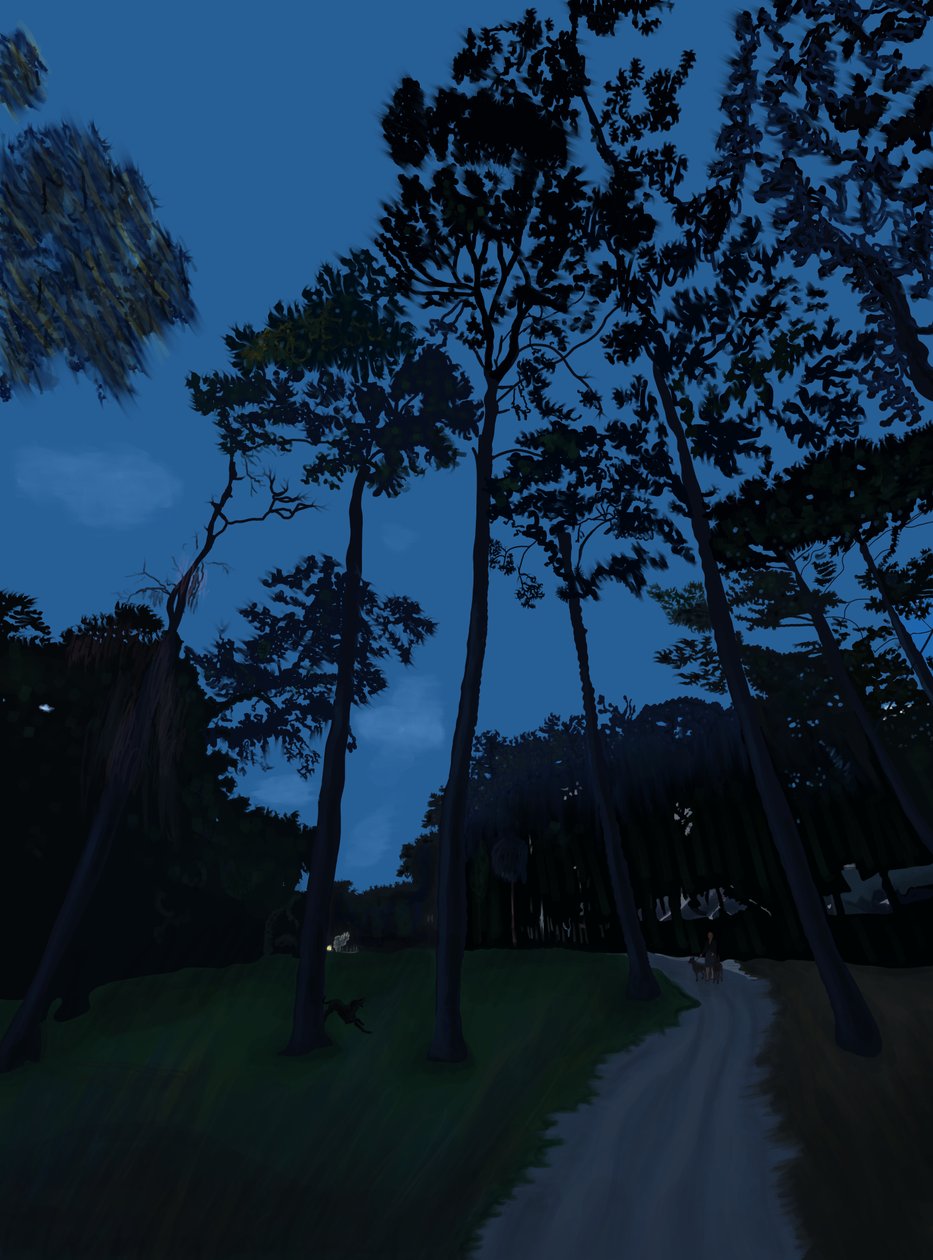 Promenade de chien au crépuscule (art numérique) - Evan Sklar