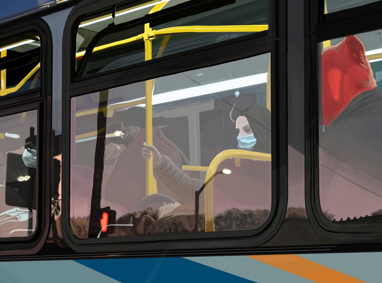 Bus des banlieusards au petit matin, Brooklyn (art numérique) - Evan Sklar