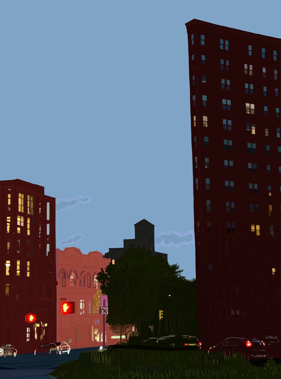 Grand Army Plaza au crépuscule, vers 2020-24 (art numérique) - Evan Sklar