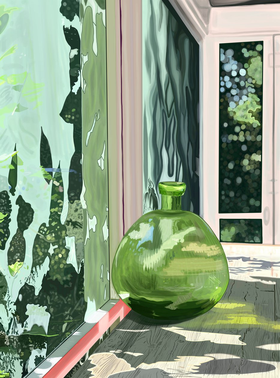Vase vert dans une véranda, Brooklyn (art numérique) - Evan Sklar